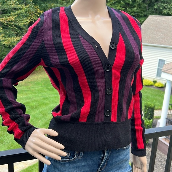 CAbi Sweaters - Cabi black purple, red button down cardigan style sweater top SZ M